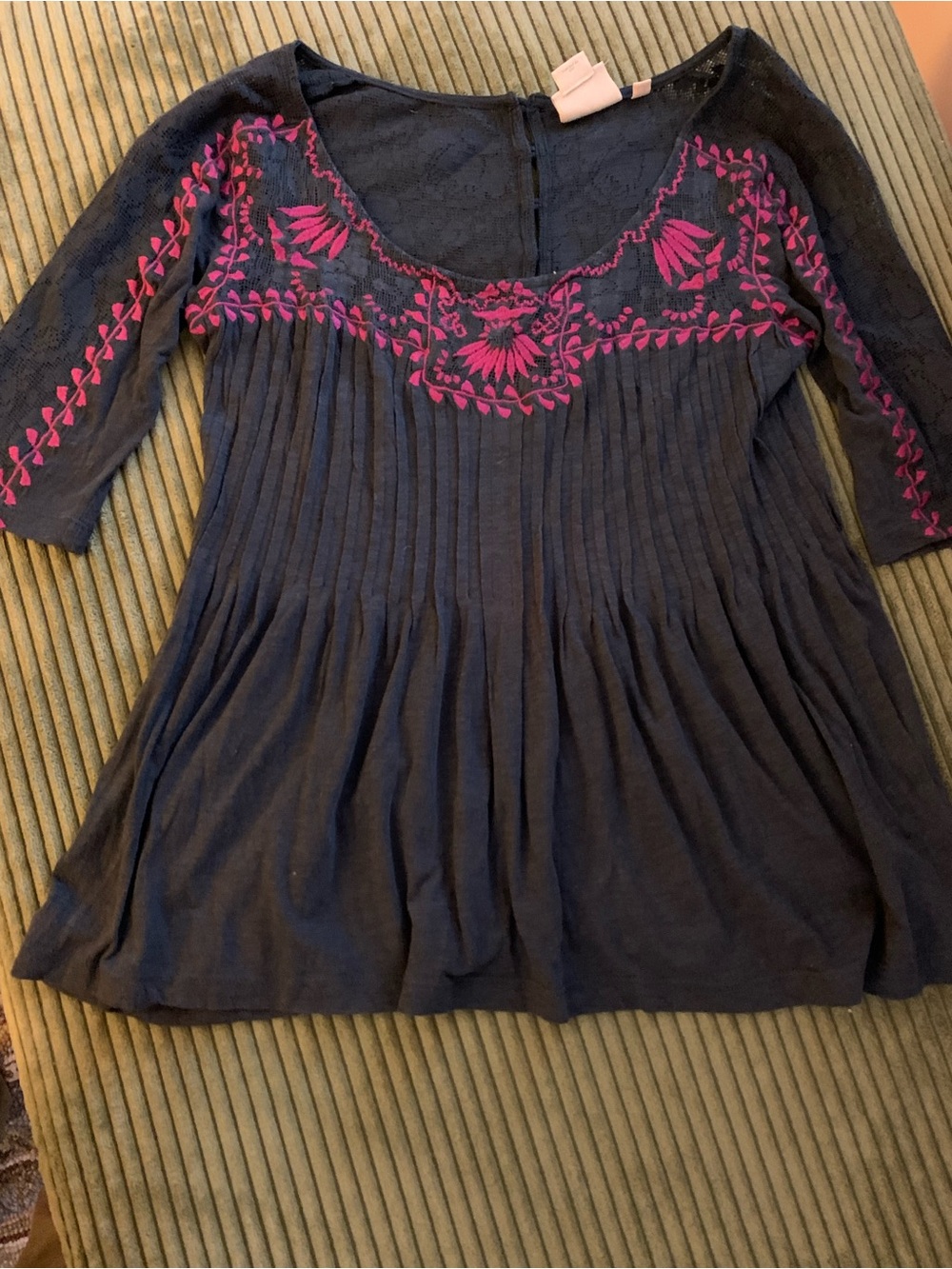 Anthropologie Blue Knit With Pink Floral Embroidery - Small